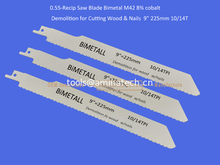Chine Recip Saw Blade Bimetal M42 8% cobalt Démolition pour couper le bois et les ongles 9 " 225mm 10/14T,Outils électriques fournisseur