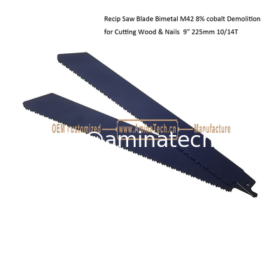 Recip Saw Blade Bimetal M42 8% cobalt Démolition pour couper le bois et les ongles 9 " 225mm 10/14T,Outils électriques fournisseur