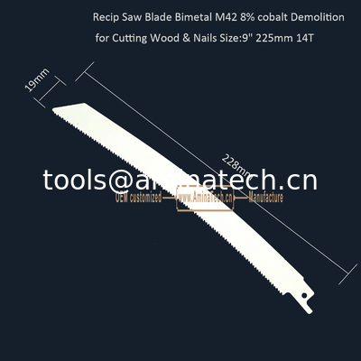 Recip Saw Blade Bimetal M42 8% cobalt Démolition pour couper le bois et les ongles 9 " 225mm 10/14T,Outils électriques fournisseur