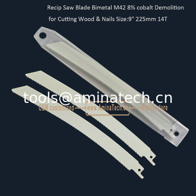 Recip Saw Blade Bimetal M42 8% cobalt Démolition pour couper le bois et les ongles 9 " 225mm 10/14T,Outils électriques fournisseur