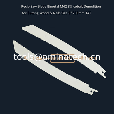 Recip Saw Blade Bimetal M42 8% cobalt Démolition pour couper le bois et les ongles 8 " 200mm 10/14T,Outils électriques fournisseur