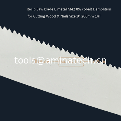 Recip Saw Blade Bimetal M42 8% cobalt Démolition pour couper le bois et les ongles 8 " 200mm 10/14T,Outils électriques fournisseur