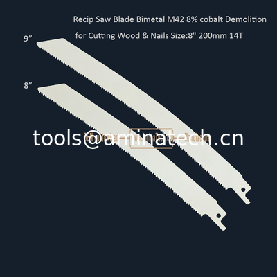 Recip Saw Blade Bimetal M42 8% cobalt Démolition pour couper le bois et les ongles 8 " 200mm 10/14T,Outils électriques fournisseur