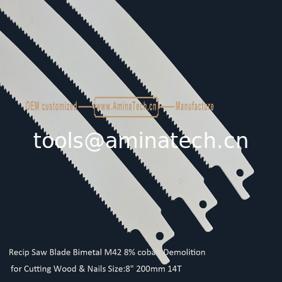 Recip Saw Blade Bimetal M42 8% cobalt Démolition pour couper le bois et les ongles 8 " 200mm 10/14T,Outils électriques fournisseur