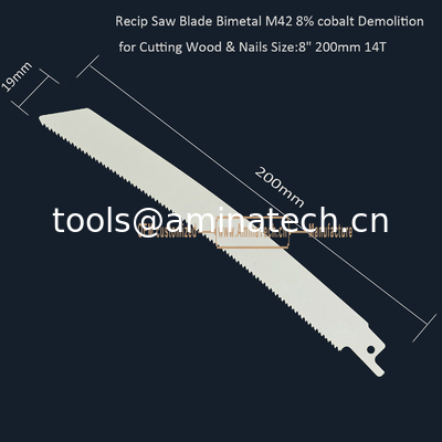 Recip Saw Blade Bimetal M42 8% cobalt Démolition pour couper le bois et les ongles 8 " 200mm 10/14T,Outils électriques fournisseur