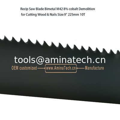 Recip Saw Blade Bimetal M42 8% cobalt Demolition for Cutting Wood & Nails 9"225mm 10T,Power Tools fournisseur