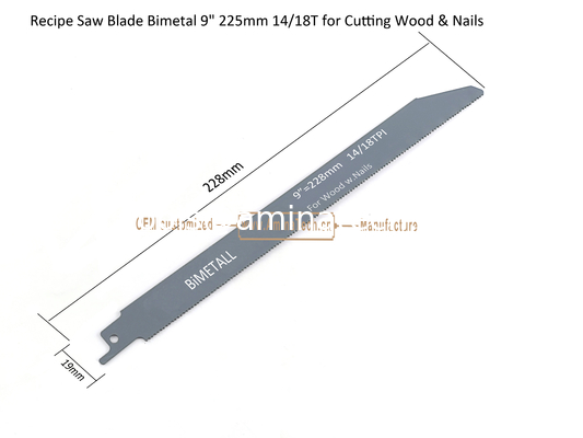 Recip Saw Blade Bimetal M42 8% cobalt Demolition for Cutting Wood & Nails  9" 225mm 14/18T,Power Tools fournisseur