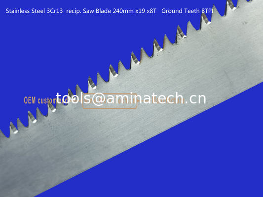 L'acier inoxydable 3Cr13 recette lame de scie 240mm x19x8T dents moulues 8TPI, coupe de bois, bambou, plastique, congelé moi fournisseur