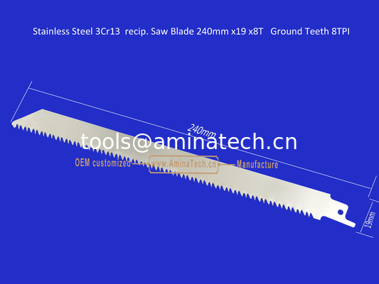 L'acier inoxydable 3Cr13 recette lame de scie 240mm x19x8T dents moulues 8TPI, coupe de bois, bambou, plastique, congelé moi fournisseur