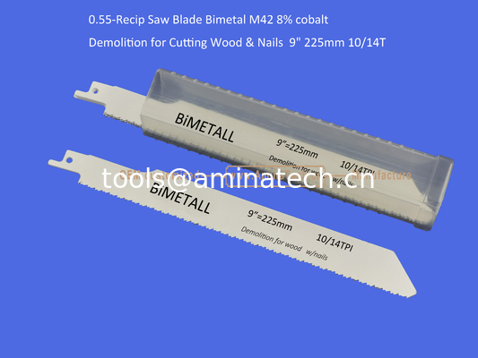 Recip Saw Blade Bimetal M42 8% cobalt Démolition pour couper le bois et les ongles 9 " 225mm 10/14T,Outils électriques fournisseur
