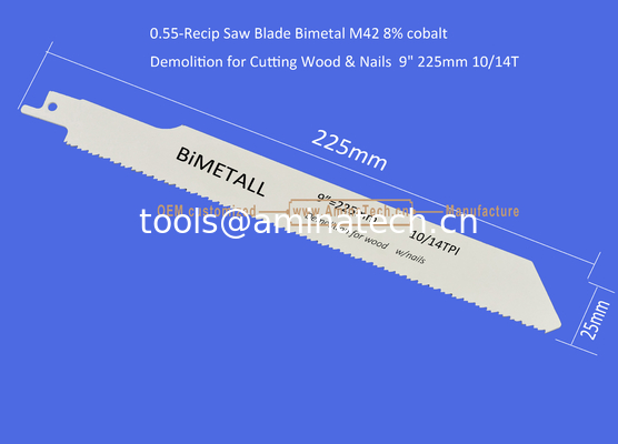 Recip Saw Blade Bimetal M42 8% cobalt Démolition pour couper le bois et les ongles 9 " 225mm 10/14T,Outils électriques fournisseur