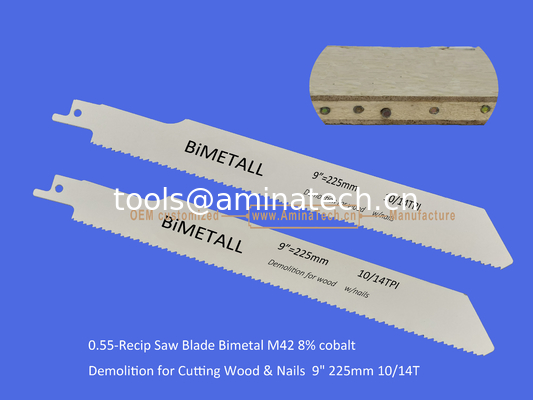 Recip Saw Blade Bimetal M42 8% cobalt Démolition pour couper le bois et les ongles 9 " 225mm 10/14T,Outils électriques fournisseur