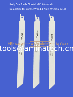 Lame de scie alternative bimétal M42 8% cobalt Démolition pour couper le bois et les clous 9" 225mm 18 dents, Outils électriques fournisseur
