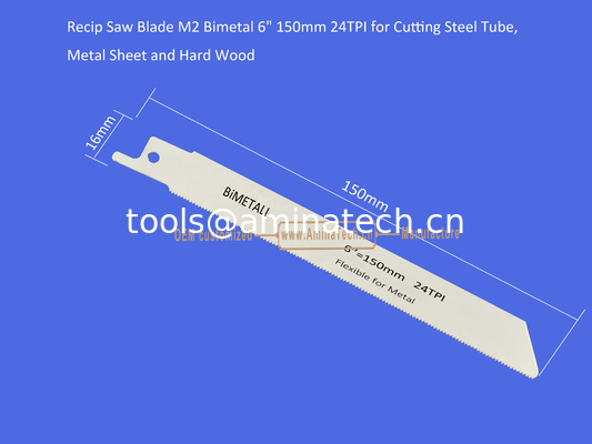 Lame de scie alternative M2 bimétal 6" 150mm 24TPI pour couper tube en acier, tôle et bois dur, outils électriques fournisseur