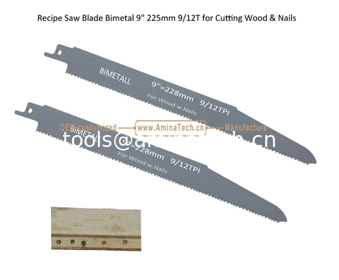 Réception Lamelle à scie bimetallique 9" 225mm 9/12T pour couper le bois et les ongles, la réciprocité, outils électriques fournisseur