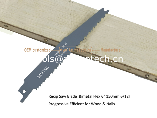 Lame de scie alternative  Bimétal Flex 6" 150mm 6/12T Progressive Efficace pour Bois & Clous,Scie alternative,Outils électriques fournisseur