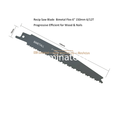 Lame de scie alternative  Bimétal Flex 6" 150mm 6/12T Progressive Efficace pour Bois & Clous,Scie alternative,Outils électriques fournisseur