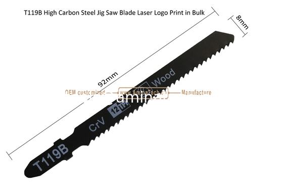 T119B Carbon Jig Saw Blade Laser Logo Imprimé en vrac: 92mmX8x12T, Coupe de bois, réciproque fournisseur